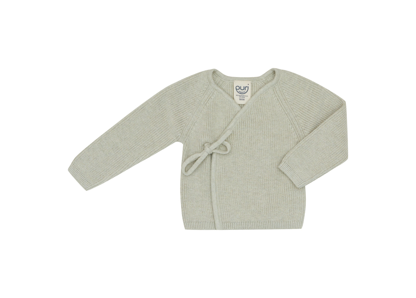 Puri Organic - Cardigan mit Schleife 'Kimono feiner Perlfangstrick - Tea green'
