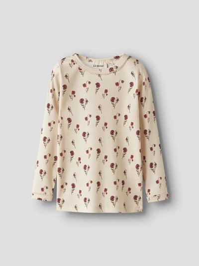 Lil Atelier - Langarmshirt mit Blumen 'NMFLAVO EGI LS SLIM TOP LIL - Turtledove'