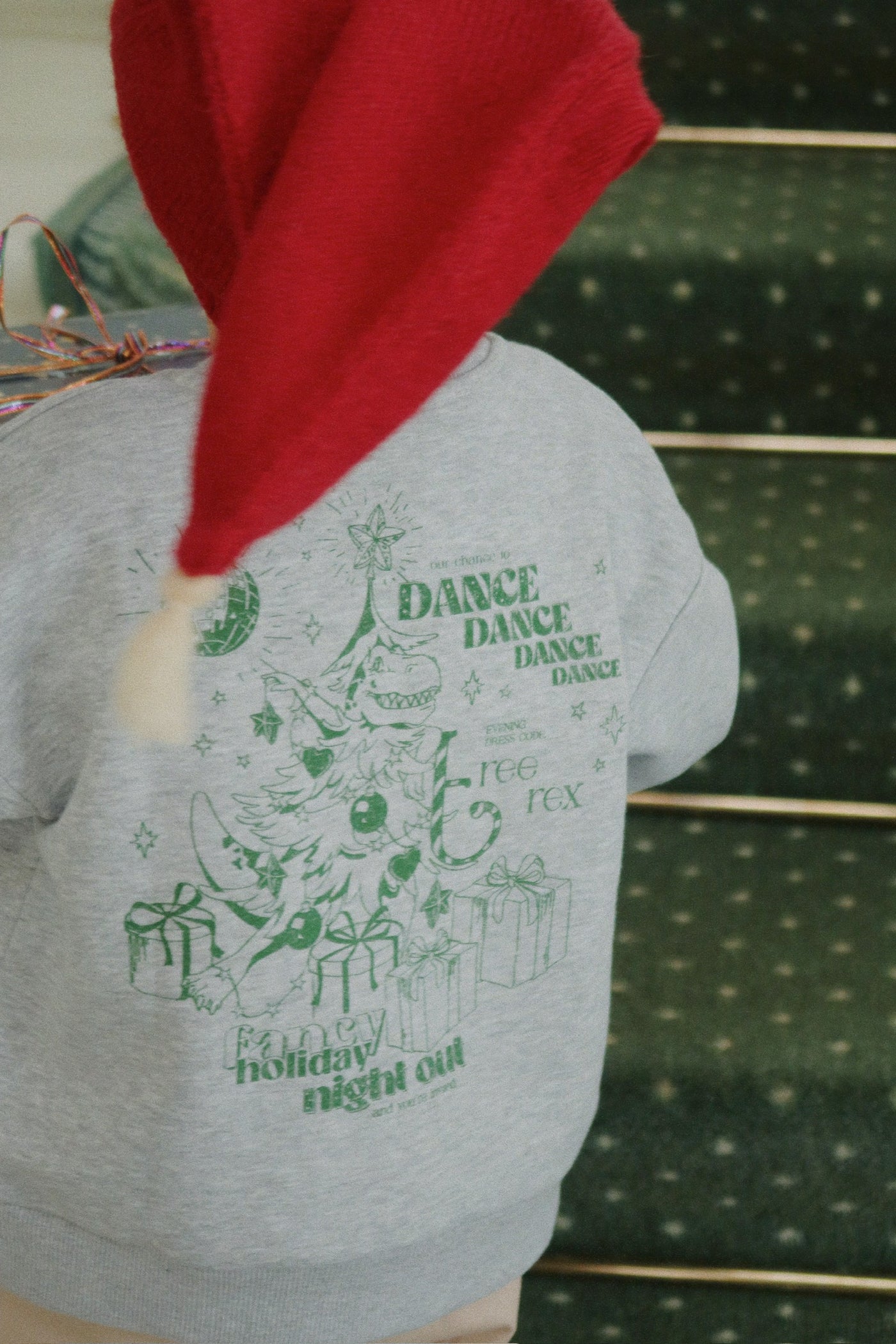 Konges Slojd - Sweatshirt mit Dino Weihnachten 'LOU SWEAT SHIRT OCS - GREY MELANGE'