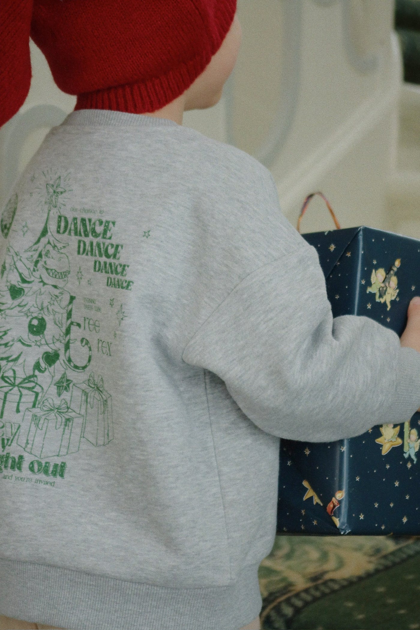 Konges Slojd - Sweatshirt mit Dino Weihnachten 'LOU SWEAT SHIRT OCS - GREY MELANGE'