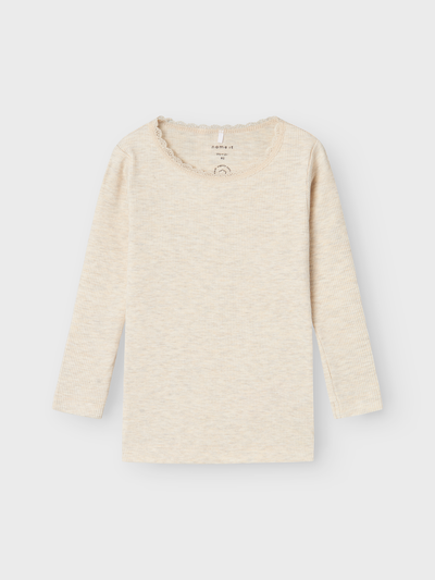 Name it - Langarmshirt in Beige 'NMFKAB LS TOP NOOS - Peyote Melange'