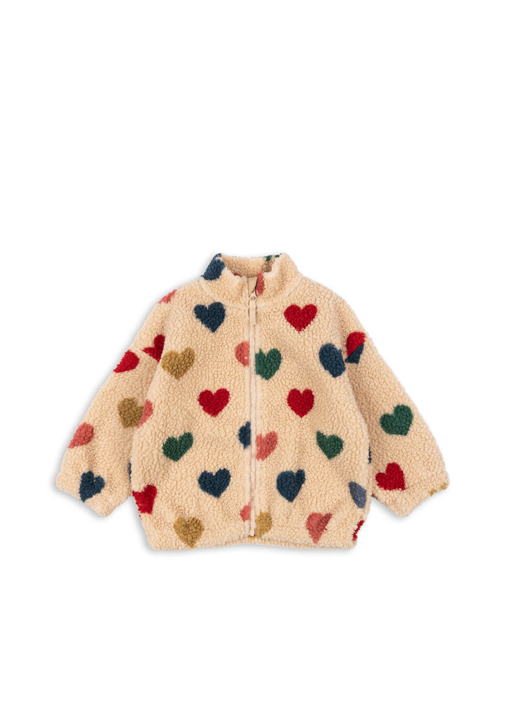 Konges Slöjd - Fleecejacke mit Herzen 'JODY TEDDY JACKET GRS - BON COEUR COLORÉ'