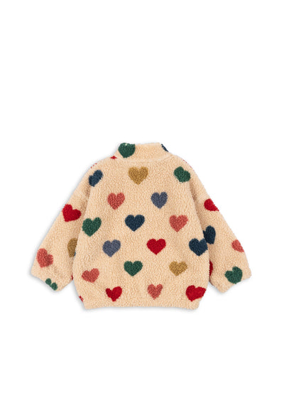 Konges Slöjd - Fleecejacke mit Herzen 'JODY TEDDY JACKET GRS - BON COEUR COLORÉ'