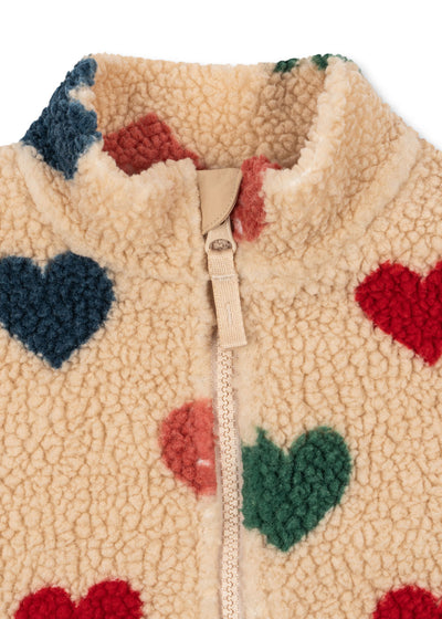Konges Slöjd - Fleecejacke mit Herzen 'JODY TEDDY JACKET GRS - BON COEUR COLORÉ'