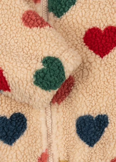 Konges Slöjd - Fleecejacke mit Herzen 'JODY TEDDY JACKET GRS - BON COEUR COLORÉ'