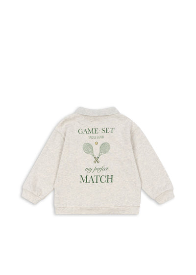 Konges Slojd - Sweatshirt mit Tennisschläger 'SPOTTY LS POLO GOTS - OFF WHITE MELANGE'