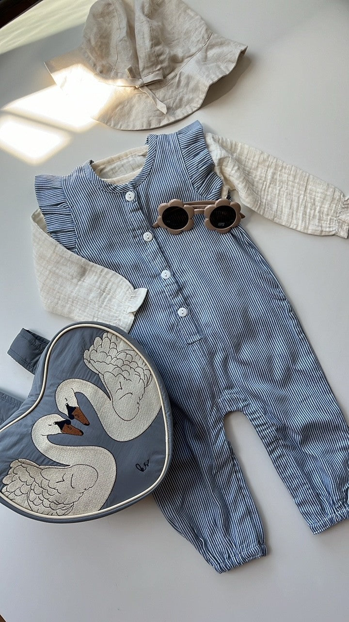 Okker-Gokker - Jumpsuit mit Streifen 'MILKBOY STRIPED GIRLS OVERALLS WITH FRILL - BLUE/WHITE'