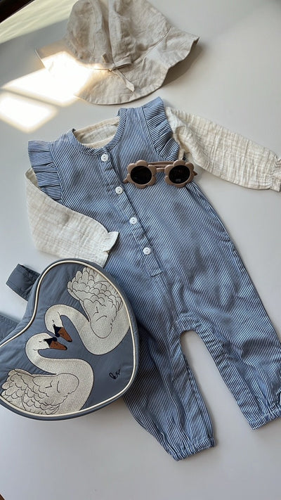 Okker-Gokker - Jumpsuit mit Streifen 'MILKBOY STRIPED GIRLS OVERALLS WITH FRILL - BLUE/WHITE'