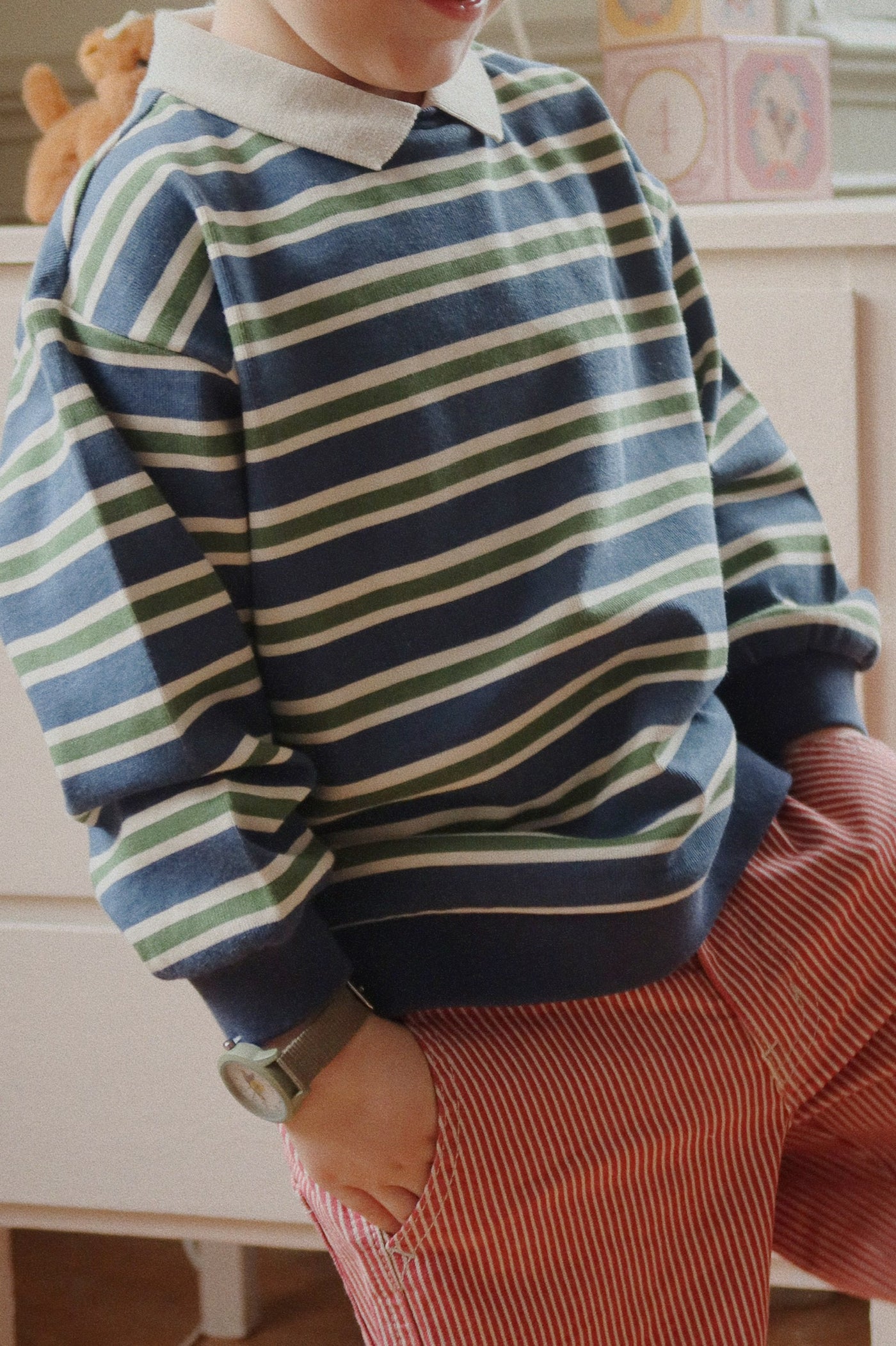 Konges Slöjd - Hose mit Streifen 'LUC PANTS GOTS - MILK ROUGE STRIPE'