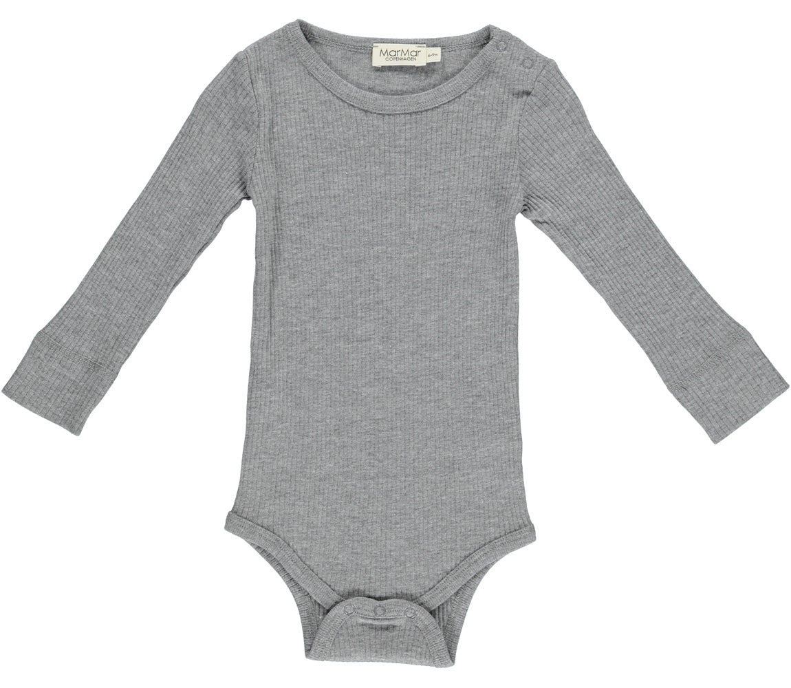 Marmar - Gerippter Langarmbody 'Plain Body LS, Modal, Body, Baby - Grey Melange'