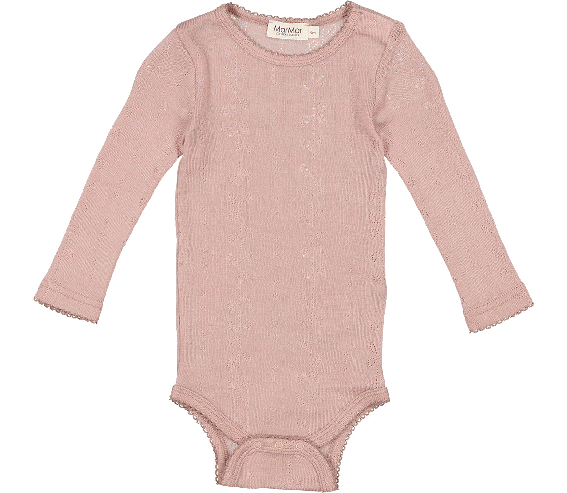 MarMar - Langarmbody 'Benedikte, Wool Pointelle - Burnt Rose'