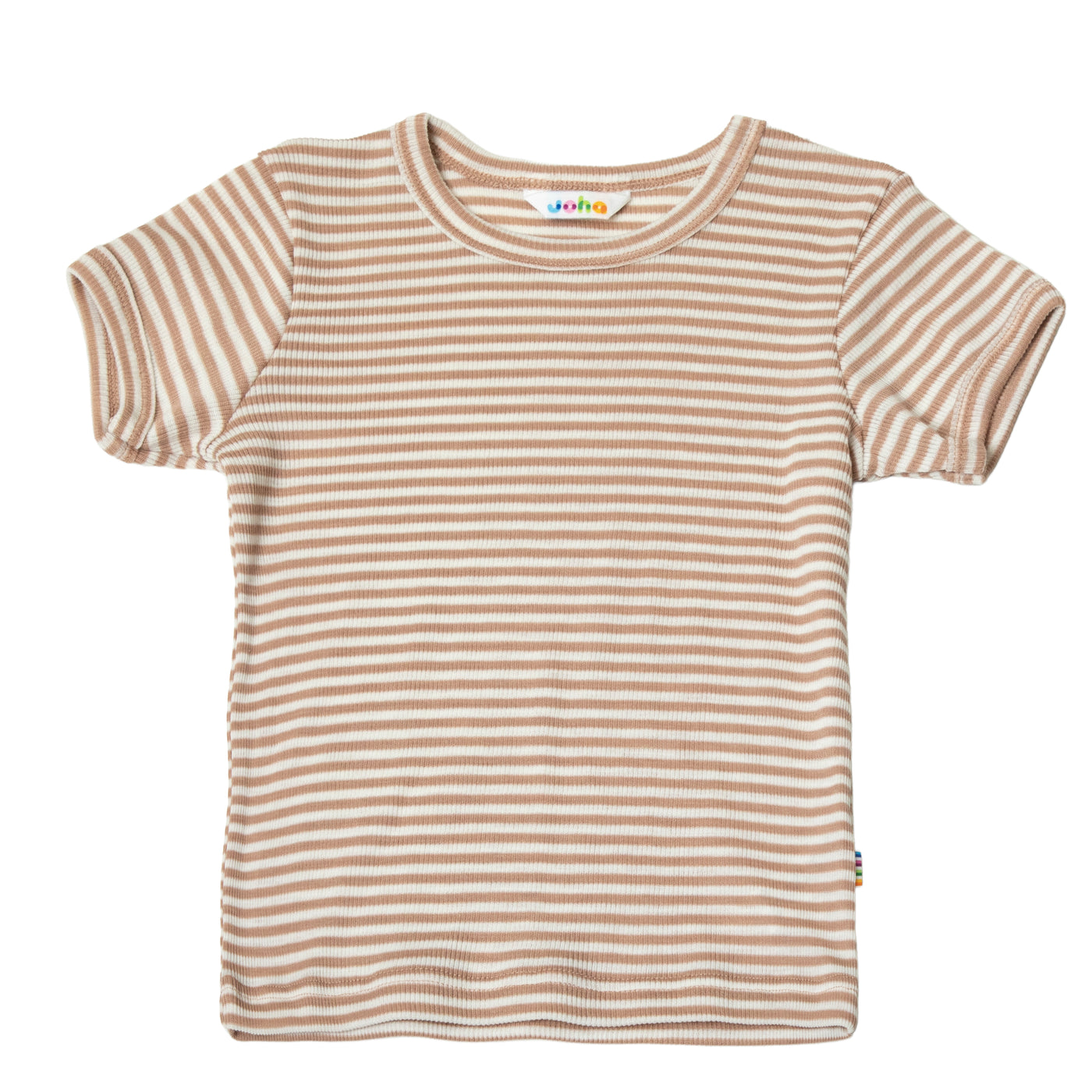 Joha - Kurzarm Shirt aus Wolle/Seide 'T-shirt - Light Braun Striped'