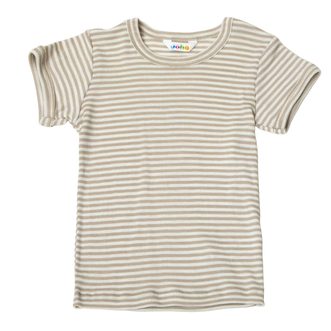 Joha - Kurzarm Shirt aus Wolle/Seide 'T-shirt - Beige Striped'
