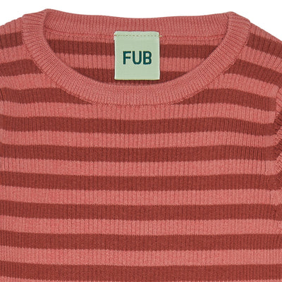 FUB - Langarm Strick Bluse 'Striped Rib Blouse - Raspberry/Brick'