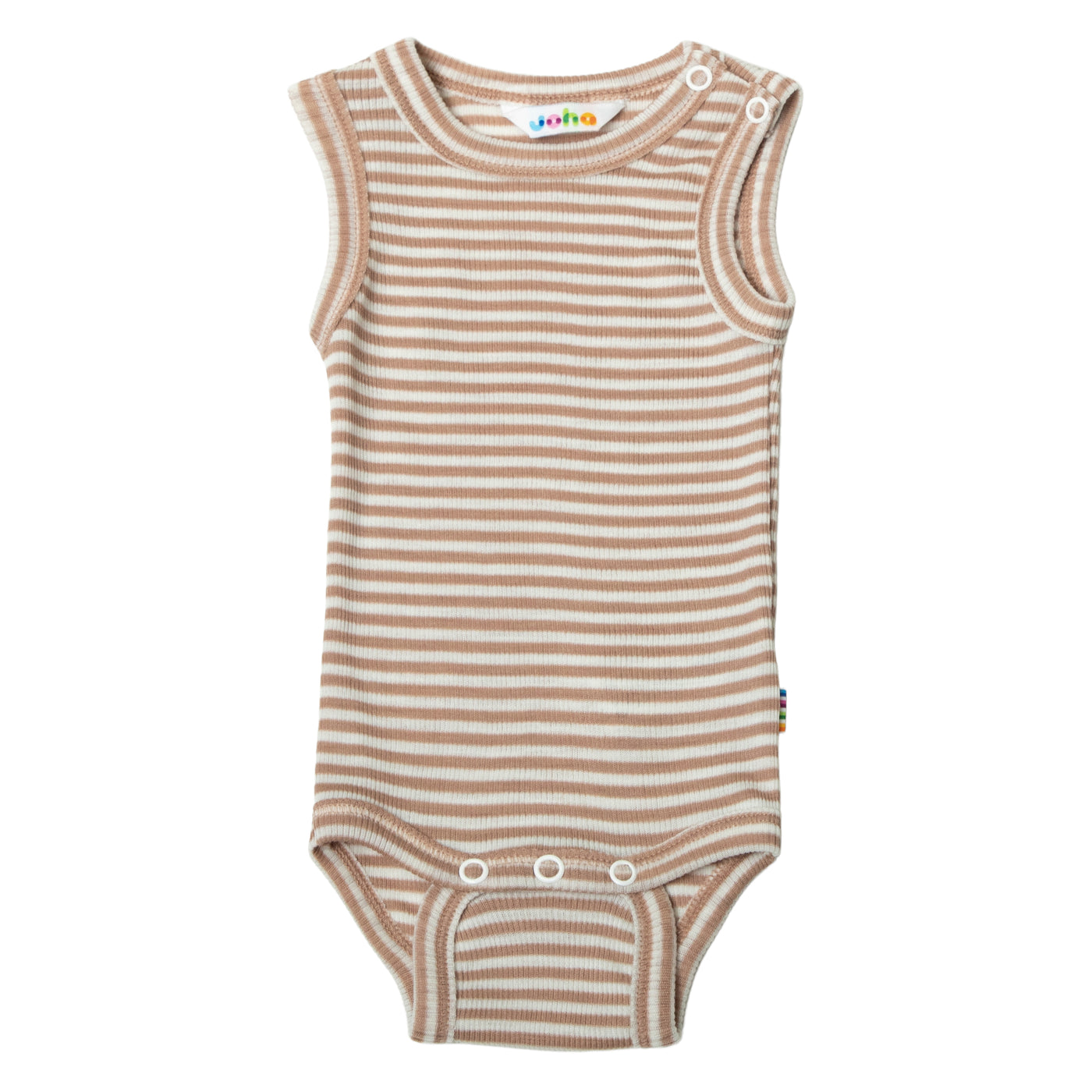 Joha - Trägerbody aus Wolle/Seide - 'Body without sleeves - Light Braun Striped'