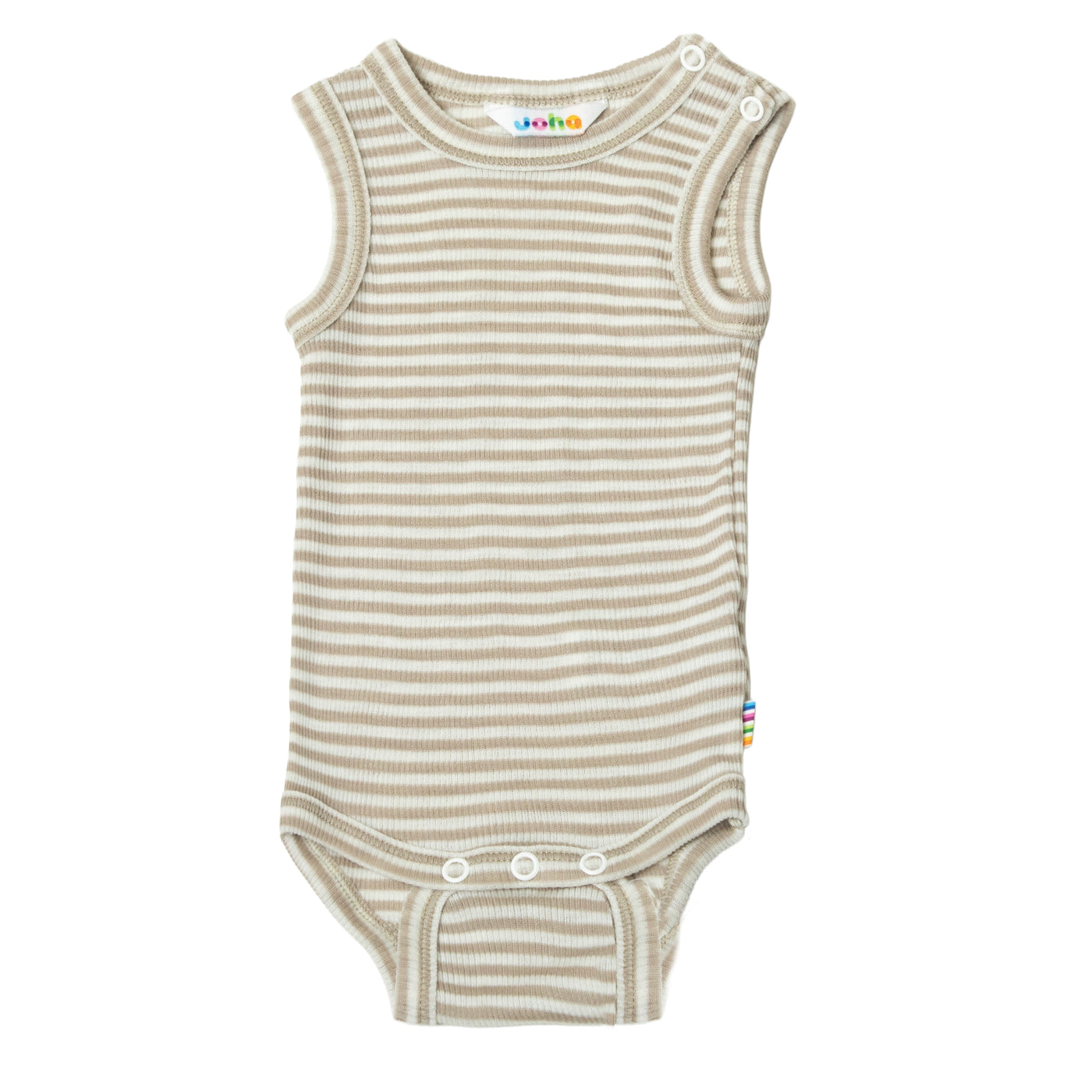 Joha - Trägerbody aus Wolle/Seide - 'Body without sleeves - Beige Striped'