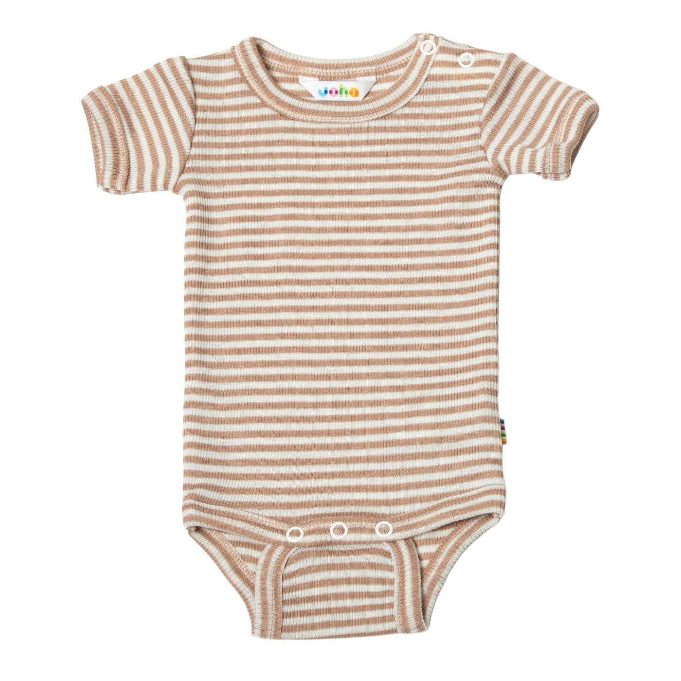 Joha - Kurzarm Body aus Wolle/Seide - 'Body w/short sleeves - Light Braun Striped'