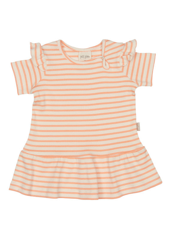 Petit Piao - Kleid 'Dress S/S Modal Striped - Peach Naught/Eggnog'
