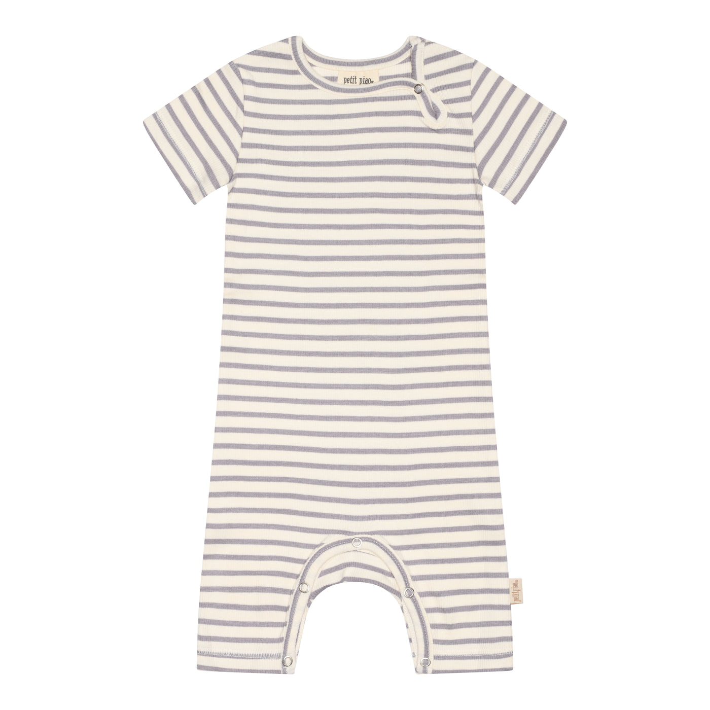 Petit Piao - Kurzarm Strampler 'Jumpsuit S/S Modal Striped - Dusty Lavender/Offwhite'