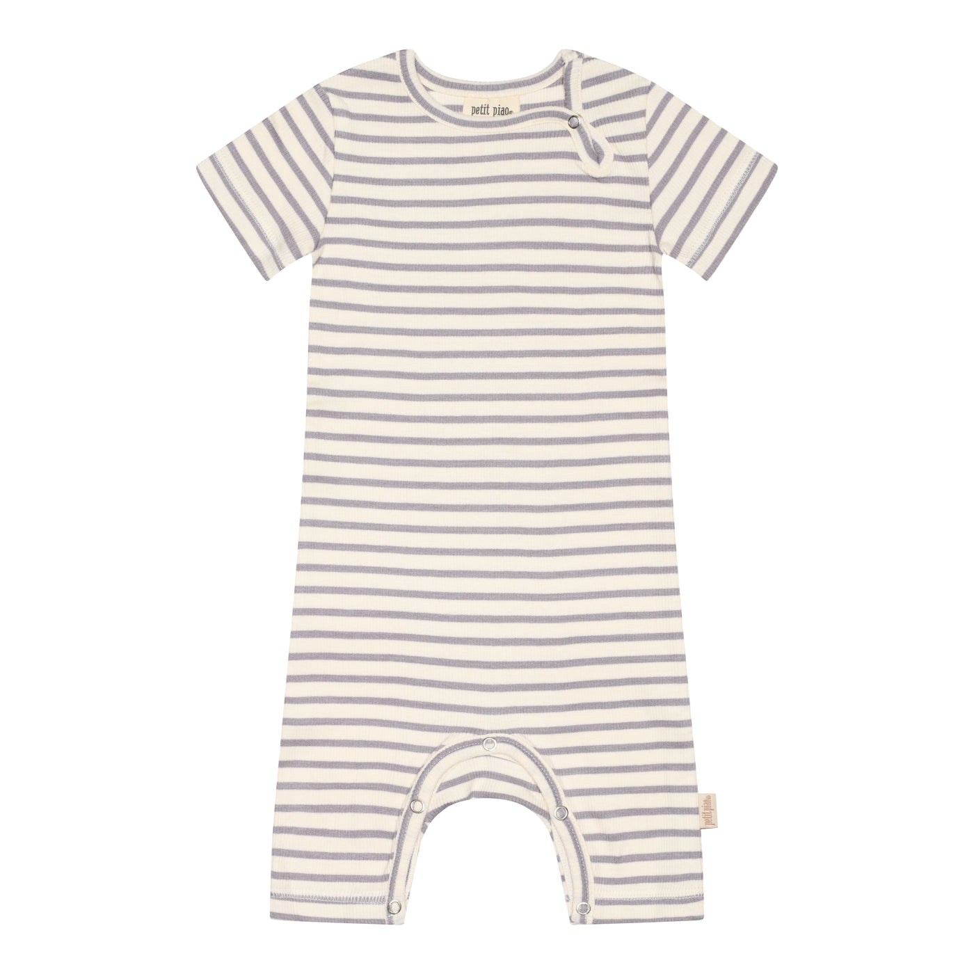Petit Piao - Kurzarm Strampler 'Jumpsuit S/S Modal Striped - Dusty Lavender/Offwhite'
