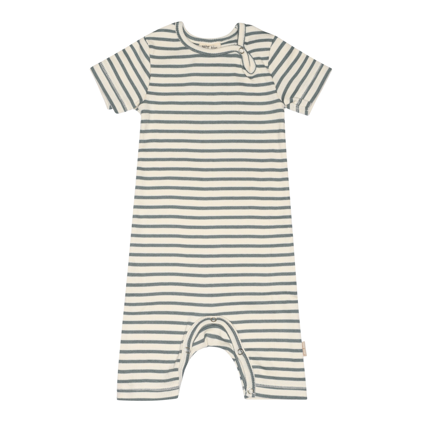 Petit Piao - Kurzarm Strampler 'Jumpsuit S/S Modal Striped - Light Petrol/Offwhite'
