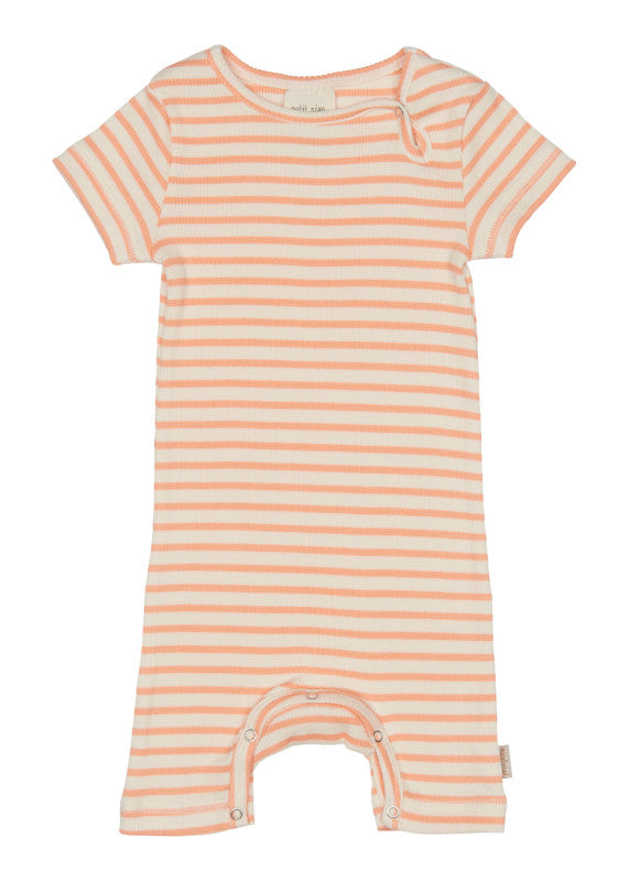 Petit Piao - Kurzarm Strampler 'Jumpsuit S/S Modal Striped - Peach Naught/Eggnog'