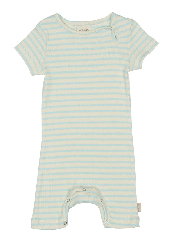 Petit Piao - Kurzarm Strampler 'Jumpsuit S/S Modal Striped - Starlight Blue'