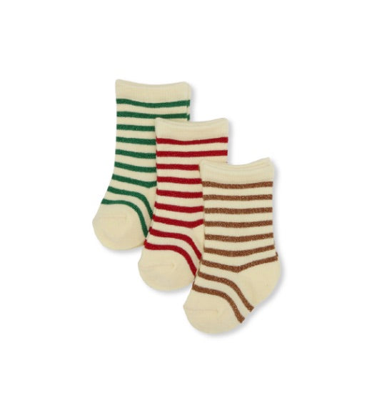 Konges Slojd - Weihnachtssocken '3 Pack Lurex Socks' - Lurex Stripe'