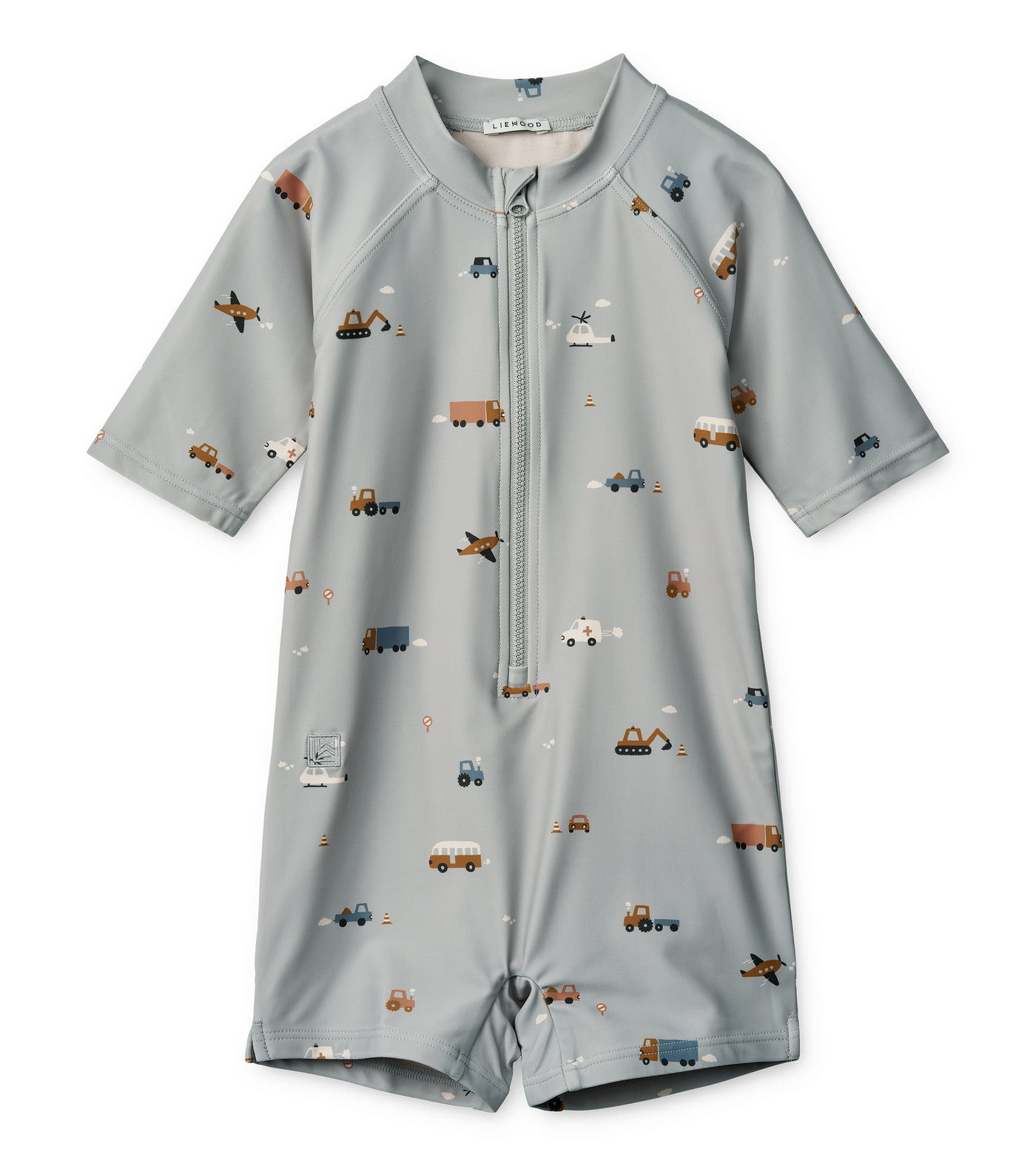 Liewood - UV Badeanzug 'Max printed swim jumpsuit - Vehicles / Dove blue'