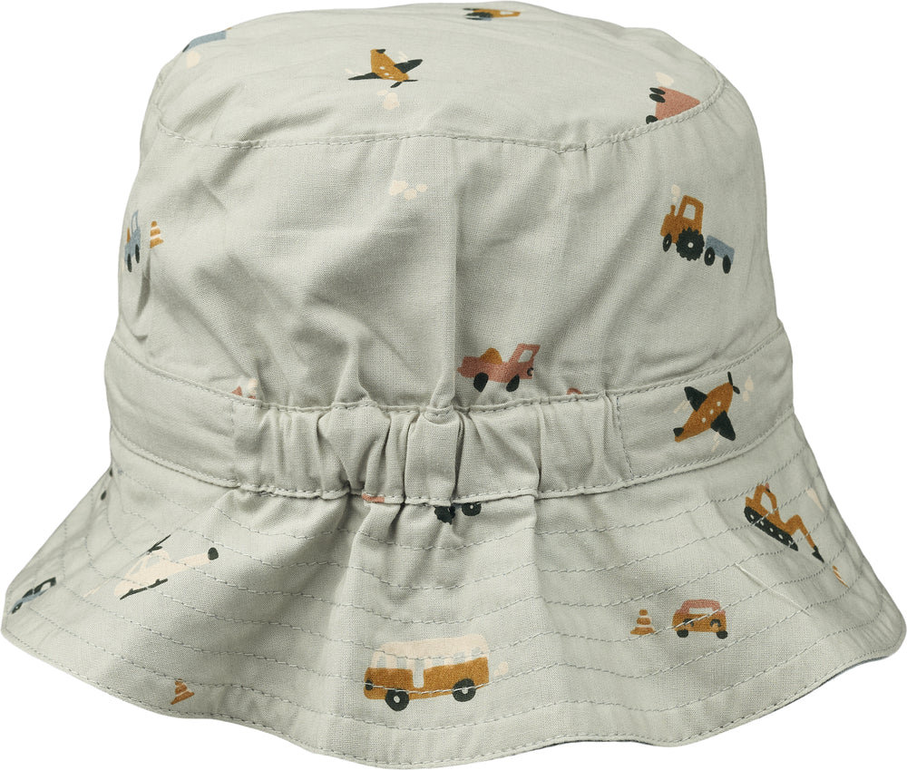 Liewood - Sonnenhut 'Sander reversible seersucker sun hat - Vehicles/dove blue mix'
