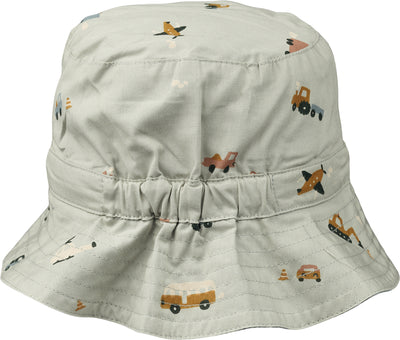 Liewood - Sonnenhut 'Sander reversible seersucker sun hat - Vehicles/dove blue mix'