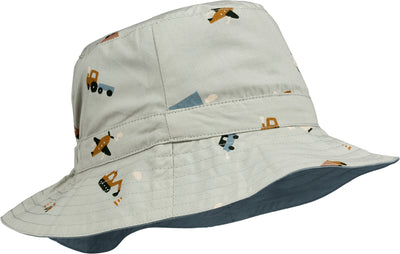 Liewood - Sonnenhut 'Sander reversible seersucker sun hat - Vehicles/dove blue mix'