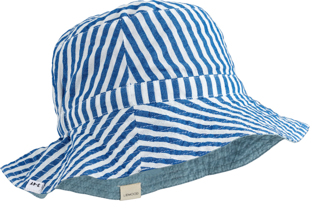 Liewood - Sonnenhut 'Sander reversible seersucker sun hat - Surf blue/Creme de la creme'