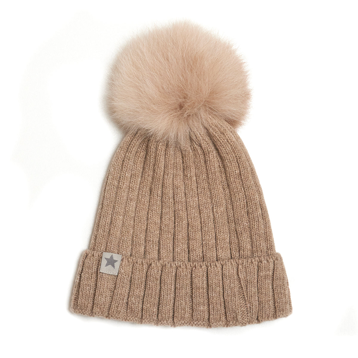 Huttelihut - Bommel Mütze 'WARMY Knithut Wool - Camel/Camel'